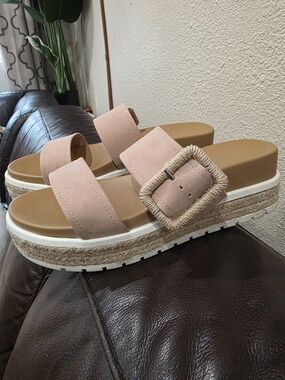 MIA Blush Pink Double-Strap Slide Sandals with Rope Buckle